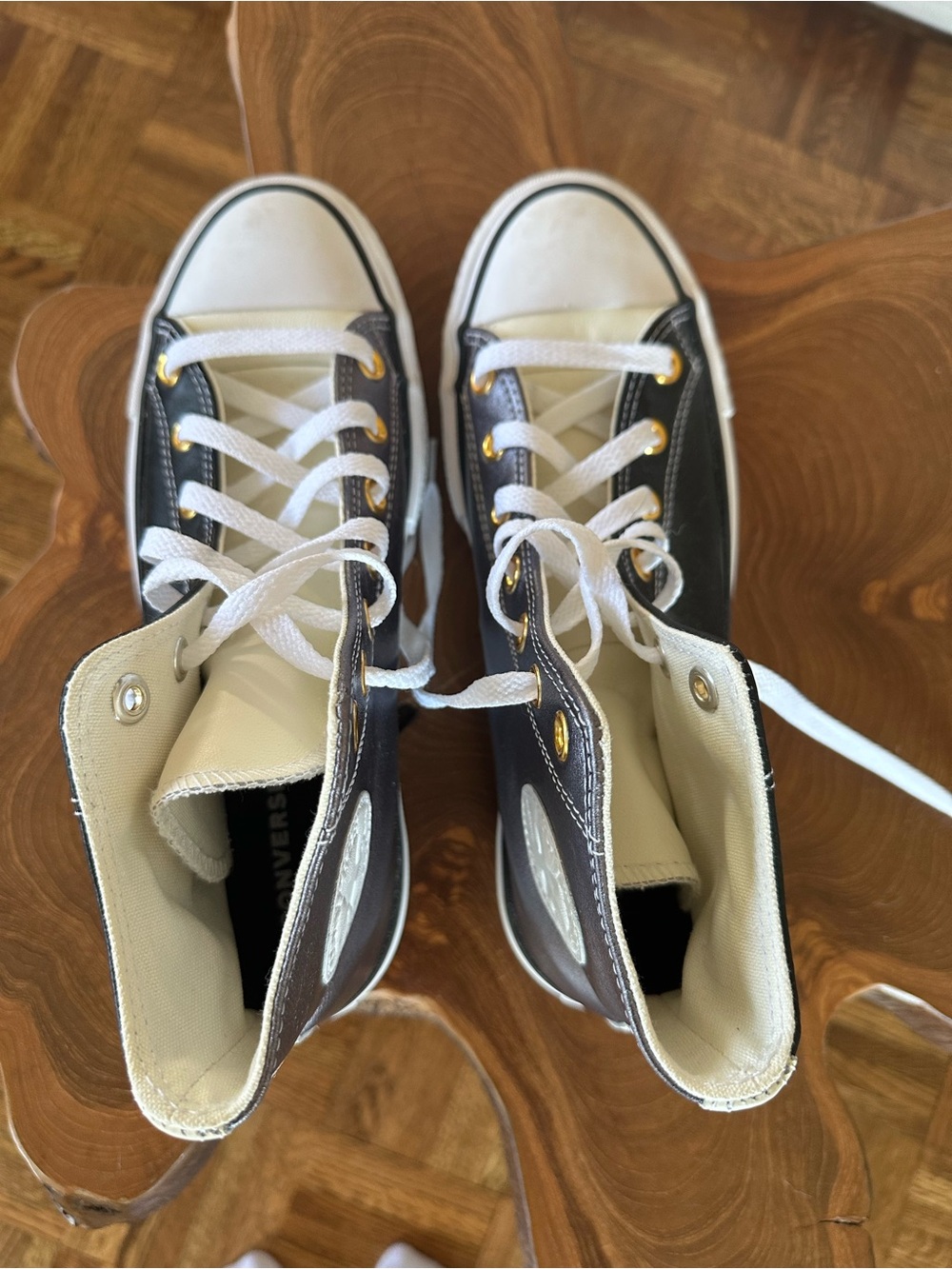 Converse High-Top Sneakers in Dark Brown and White - Picture 3 of 4